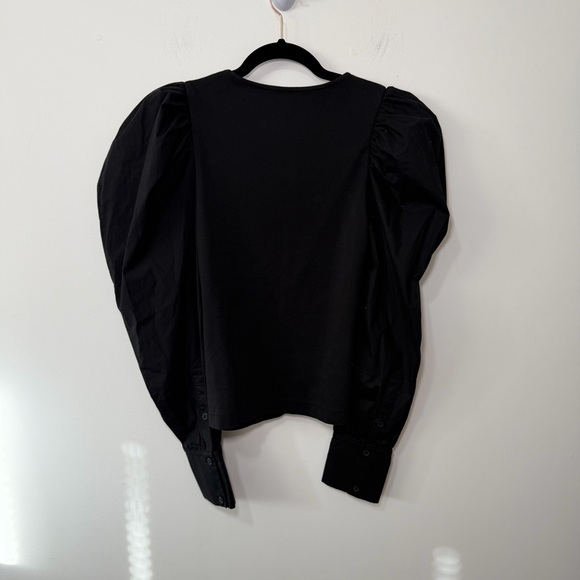 COS women Black Puff Sleeve Cotton Jersey Top Statement minimalist Sleeves in S - Picture 7 of 10